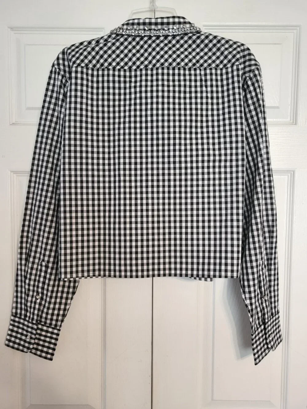 J. Crew Collection Embellished Cropped Button-Up Shirt in Cotton Poplin Gingham